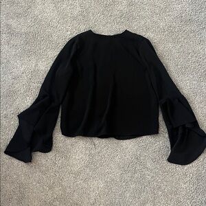 Catherines Black Ruffled Long Sleeve Blouse